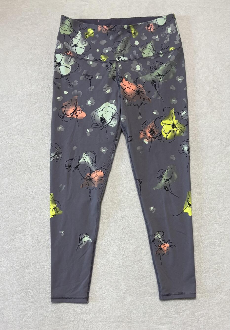 Victoria Secret Sport Pants Womens Large Gray Knockout Tight Floral Leggings